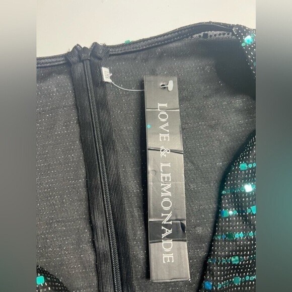 Love & lemonade dark green dress curve Deep V neck wrap sequin long sleeves 1XL - Picture 7 of 13
